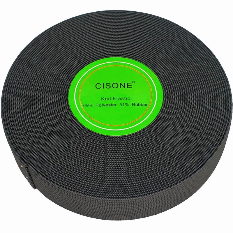 CISONE 1 Inch Knit Elastic Spool Black Heavy Stretch High Elasticity Knit Elastic Band 10 Yards - Image 1